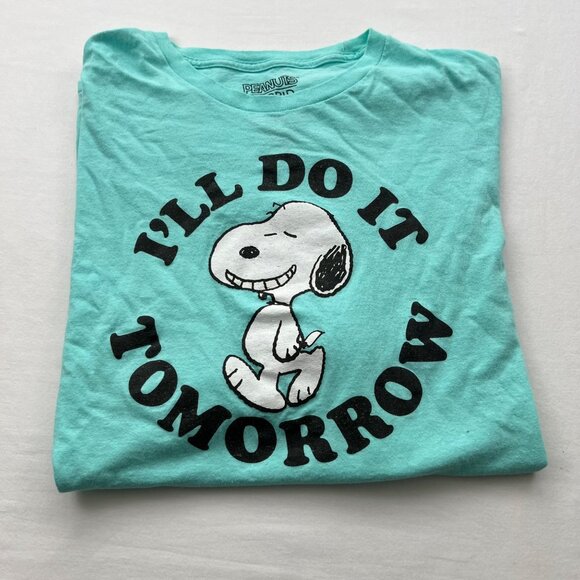 Peanuts Snoopy Hybrid "Ill Do It Tomorrow" Graphic T-Shirt 2XL Teal Short Sleeve - Picture 1 of 7
